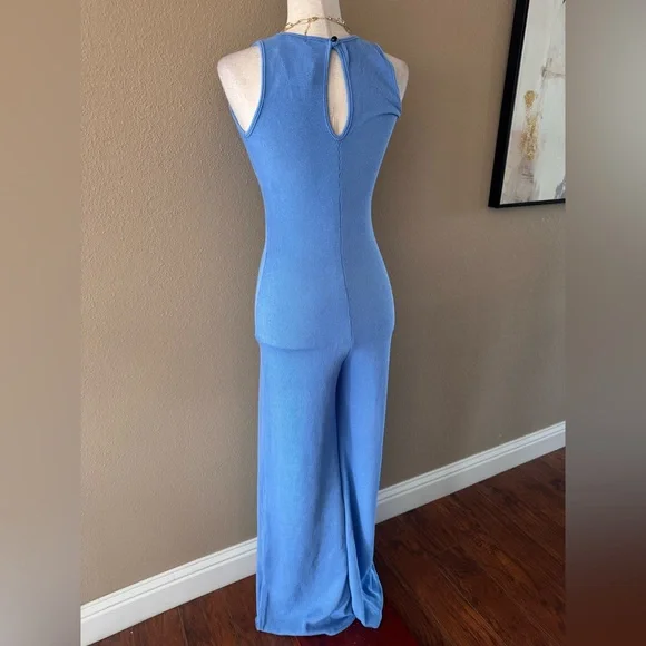 Blue Thick Ribbed Sleeveless Jumpsuit - Picture 8 of 9